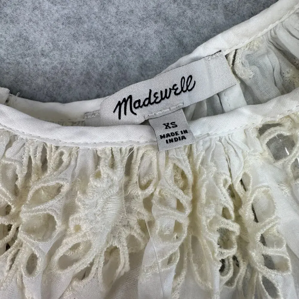 Madewell Embroidered Shirred Puff-Sleeve Top WMNS XS Cream Floral Eyelet Swingy